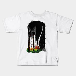 Black Wolf and Campfire in the Dark Kids T-Shirt